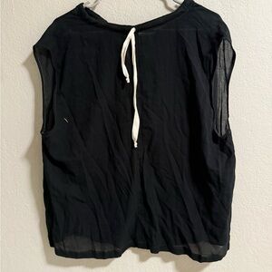 wrk-shp Los Angeles Tokyo Black Cotton Sheer Sleeve Top – Size L